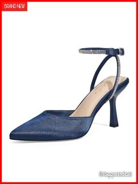 3 Inch Stiletto Heels Sparkly Rhinestone Ankle Strap Pointed Toe Pumps
